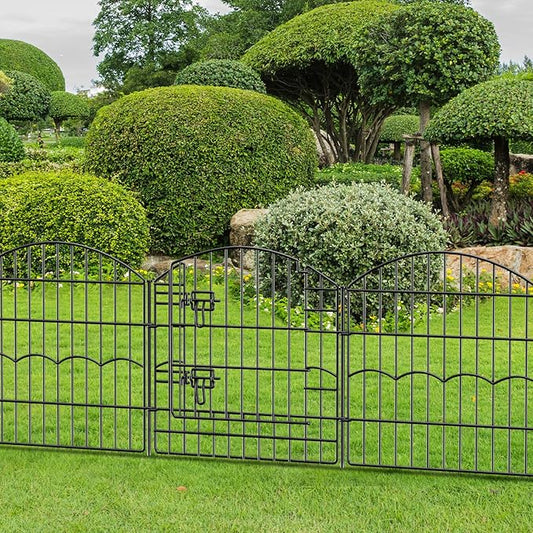 Decorative Garden Fence 6 Panels 12ft (L)×24in (H) No Dig Animal Barrier Fencing with 5 Panels + 1 Gate, Metal Garden Fences Rustproof Wire Border Temporary Dog Fence for Patio Outdoor Yard Lawn