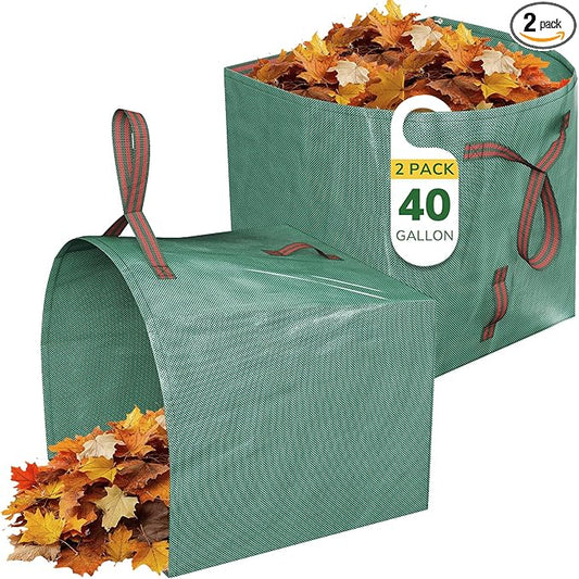 GreatBuddy Lawn Bag, 40 Gallon Yard Waste Bags, Heavy Duty PP Garden Leaf Bags for Leaves, Grass and Debris, Reusable & Foldable Leaf Collector with Handles, Wide Opening and Self-stand Design, 2 Pack
