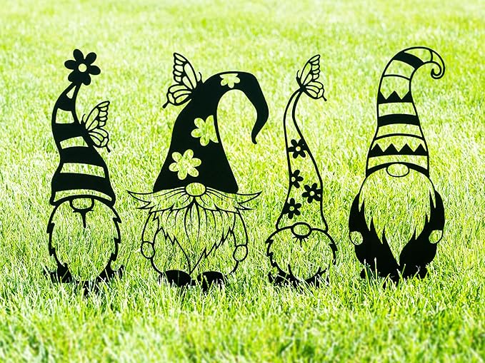 Garden Gnome Stakes | Outdoor Decor | Gnome Yard Stakes | Fairy Garden | Spring Art | Housewarming Gift