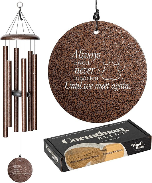 Corinthian Bells 36" Pet Memorial Wind Chime – Copper Vein – “Always Loved, Never Forgotten” with Engraved Pawprint – Soothing Sympathy Gift for Dog or Cat Loss & Remembrance