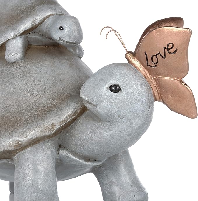 Alpine Corporation ZEN906 Mother and Baby Turtles with Love Butterfly Indoor Outdoor Decorative Garden Statue, 14" Long, Gray