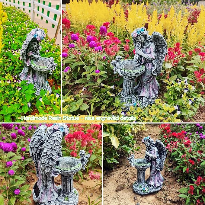Solar Outdoor Figurine Lights Gnome Garden Decor Statue with LED Lantern, Glowing Fairy Yard Decorations for Outside Patio Yard Front Porch, Housewarming Home Decor Gifts Thanksgiving (Pink Angel)
