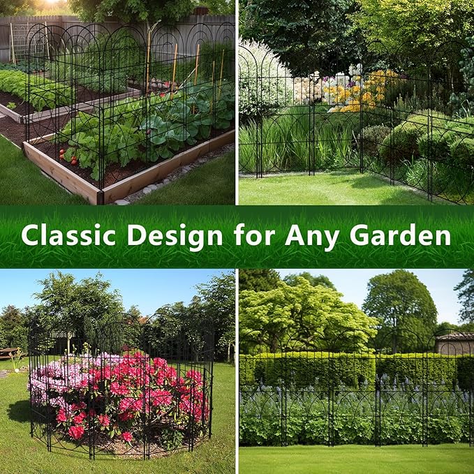 Decorative Garden Fence, No Dig Rustproof Metal Wire Fencing Border Animal Barrier, Flower Edging for Landscape Patio Yard Outdoor Decor… (XK-12PACK)