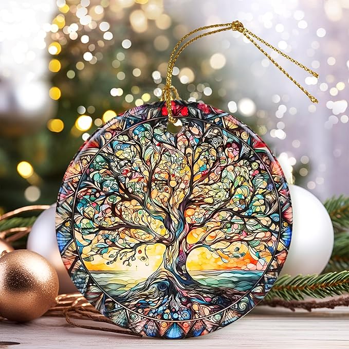 Colorful Ceramic Tree of Life Christmas Ornament, Tree of Life & Christmas Ornaments for Tree, Holiday Decor - Pattern C
