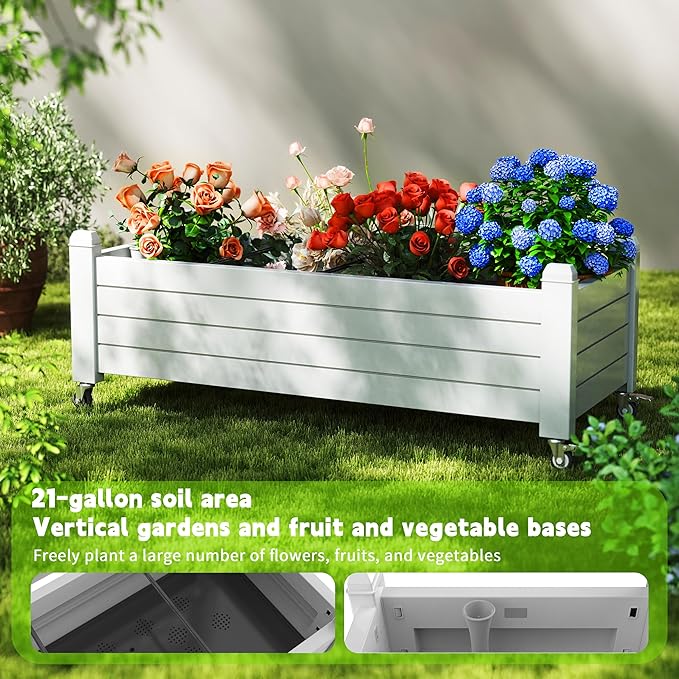 EasyUp Horticulture Garden Bed, Divisible Resin Planter Box for Backyard, Patio, Balcony, with 4 Legs and 4 Swivel Lockable Wheels(Ashen,43.31 * 17.72 * 17.56)