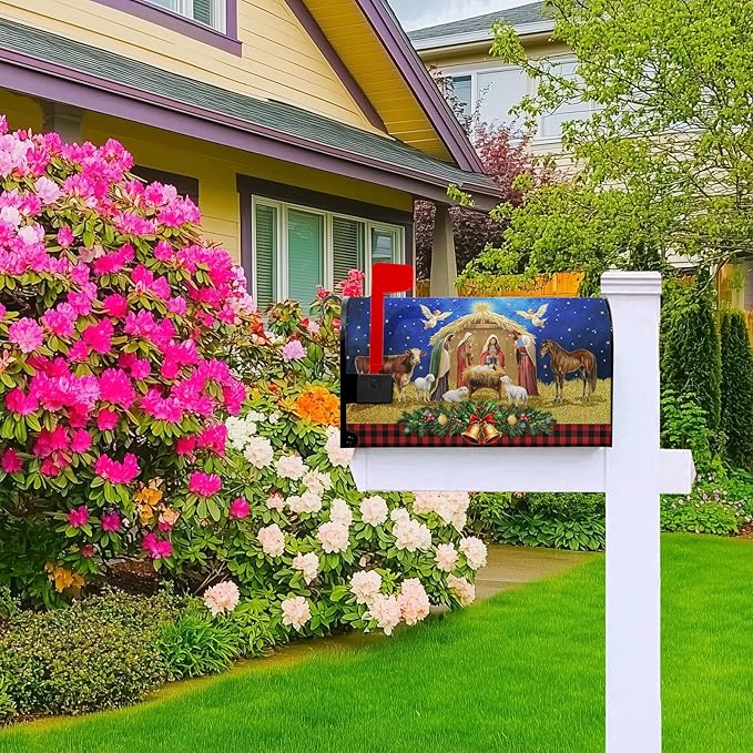 Christmas Nativity Mailbox Cover Magnetic for Winter Holiday Outdoor Garden Decor 21X18 in Mailbox Covers Magnetic Standard Size