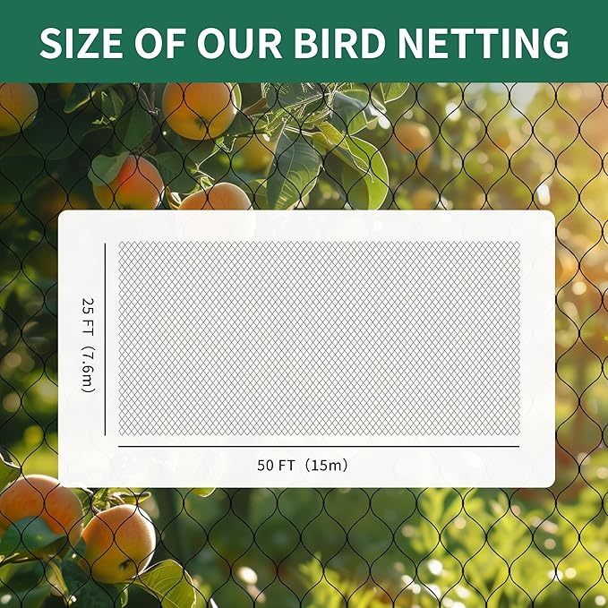 Black Garden Netting, 1" Mesh Net Poultry Netting, Heavy Duty Reusable Fence Net Protects Vegetable Plants, Fruit Trees, Chicken Coops from Birds & Other Animals, 25' x 50'