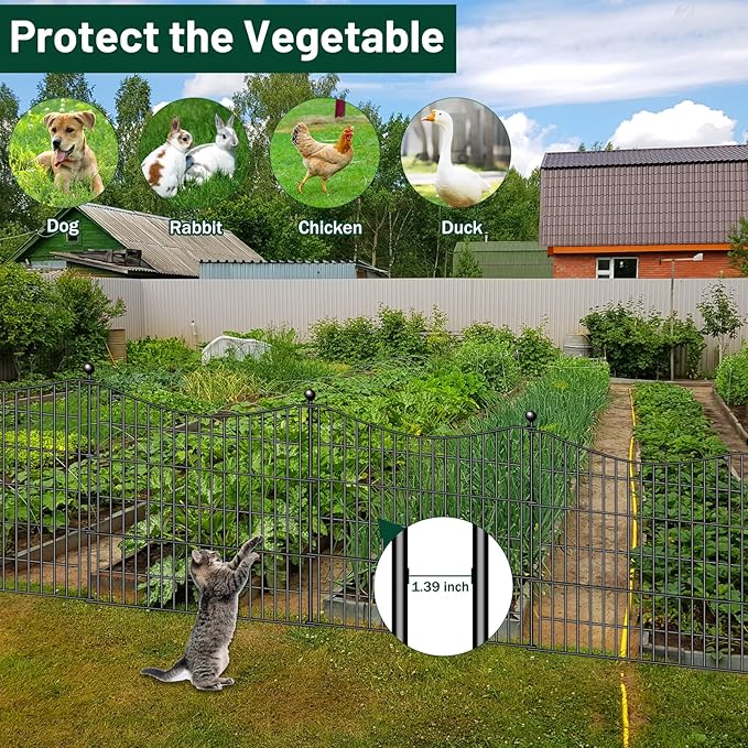 5 Panels No Dig Dog Fence Outdoor for Yard, 24 in(H) X 10 ft(L) Decorative Tall Garden Fence Animal Barrier, Rustproof Metal Wire Garden Edging and Borders, Temporary Fencing Stakes