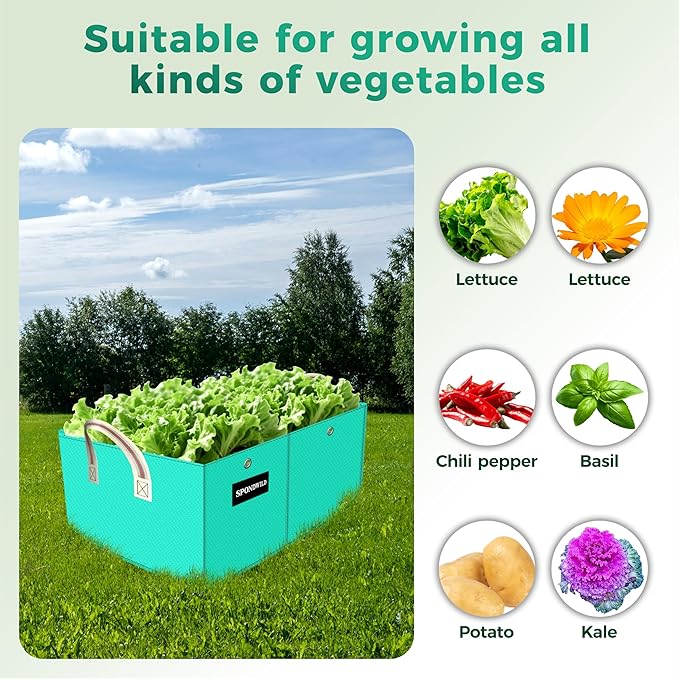 (BFCM Deal Rectangle Grow Bags - 2 Pcs 10 Gallon Pots Compatible Potato Planter, PE Rectangle Planter for Growing Fruit and Vegetables, Green