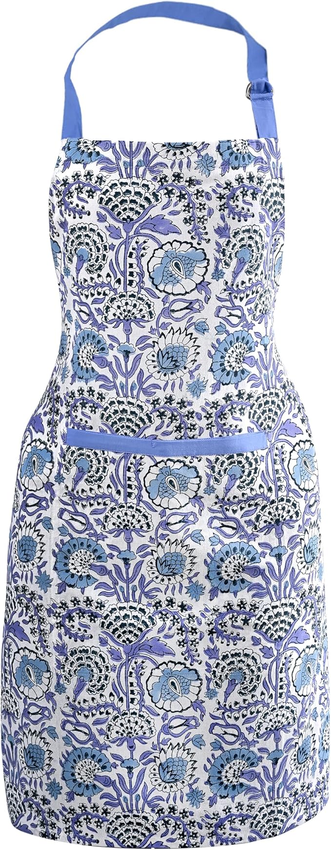 CPC Cotton Floral Kitchen Apron for women with Pocket and Adjustable Neck Ties. Apron for Women Men Chef-Hand Block Printed