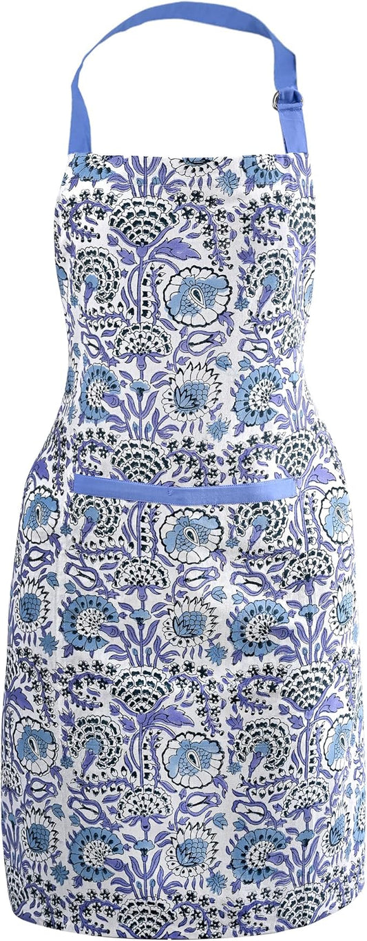 CPC Cotton Floral Kitchen Apron for women with Pocket and Adjustable Neck Ties. Apron for Women Men Chef-Hand Block Printed