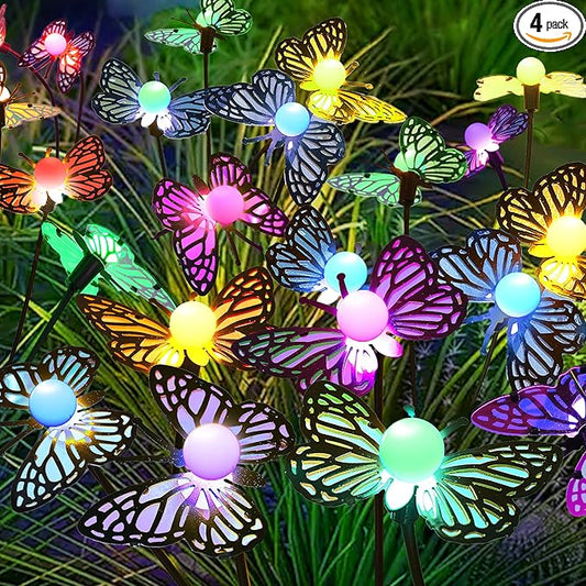 Solar Garden Butterfly Lights, 4 Pack 48 LED Solar Swaying Lights, 7 Color Changing Waterproof Firefly Light Outdoor Fairy Light for Garden Patio Yard Pathway Flower Bed Decoration