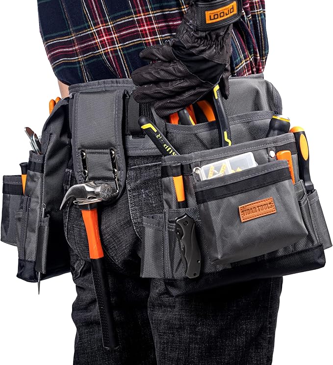 Magnetic Tool Belt with Air-Mesh Padded,22 Pockets Heavy Duty Tool Belts for Men/Construction/Carpenter/DIY'er/Electrician.Double layer thickened polyester fiber with waterproof coating.