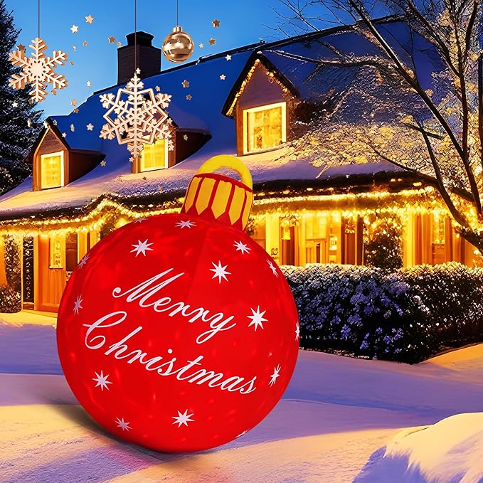 4FT Giant Merry Christmas Inflatables Outdoor Decorations Blow Up Cute Christmas Decor Built-in LED Xmas Yard Outside Indoor Party Lawn Garden Porch Lawn Holiday(4FT Merry Christmas Ball)