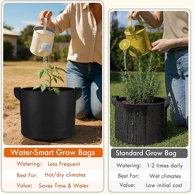 Gardzen 15 Gallon Grow Bags 6-Pack, 500G Thick Nonwoven Fabric Pots with Waterproof Liner & Breathable Bottom, for Hot Dry Climates