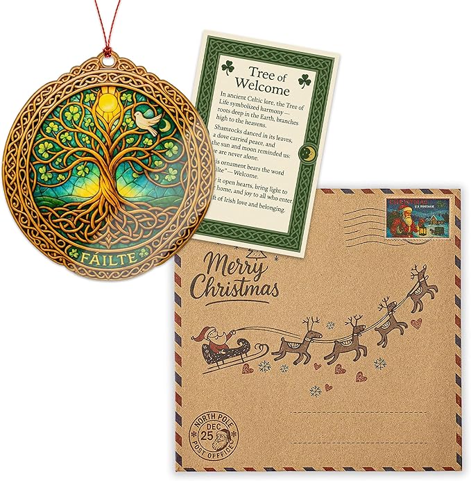 Christmas Ornaments - Tree of Life Ornament – Celtic Tree Decor – Irish Welcome Ornament – Shamrock Blessing Card – St - Patrick’s Day Home Decor - Xmas Tree Decoration