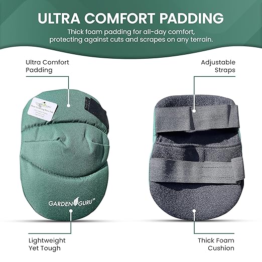 Garden Guru Cushioned Gardening Knee Pads with Adjustable Straps - Soft Inner Liner, Ultra Comfort Padding, Garden Kneelers for Yard Work, Cleaning, Household Chores, Roofing, and More 1 Pack