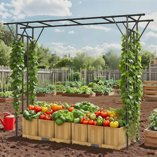Flat Top Garden Arch Arbor Trellis, 11.81FT x 9.02FT Metal Pergola for Climbing Plants, Galvanized Steel Pipe with Plastic Coating, Decorations Pergola for Garden, Backyard, Lawn(Black)