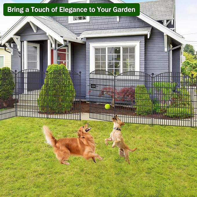 No Dig Decorative Garden Fence 5 Panels with Gate, 40 in (H) x 11.8 ft (L), Dog Fence Outdoor for Yard，Rustproof Metal Animal Barrier Ground Stakes Fencing for Garden, Patio, Flower Bed