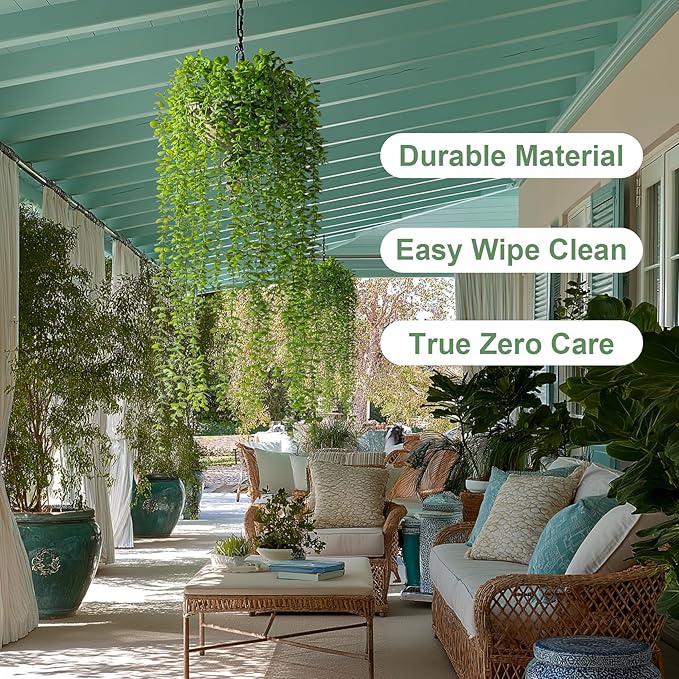 4PCS Fake Hanging Plants Set - Ultra Realistic Artificial Vine with Lifelike Leaves, Zero Maintenance Home & Office Decor for Wall, Shelf, Wedding Arch