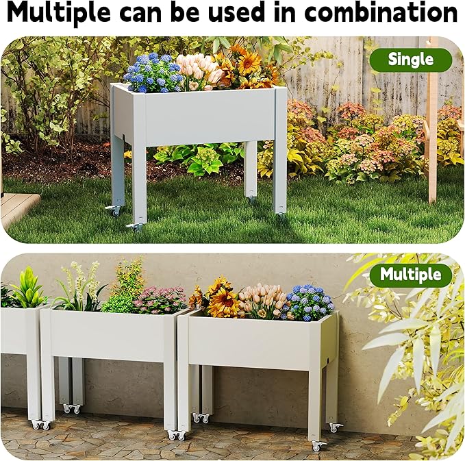 EasyUp Horticulture Raised Garden Bed with Legs, Divisible Raised Resin Planter Box for Backyard, Patio, Balcony, with 4 Legs, 4 Swivel Lockable Wheels(Ashen,30.04 * 17.72 * 28.9)