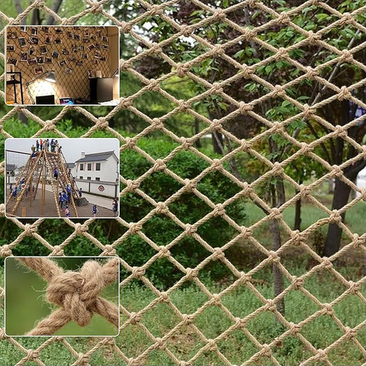 Safety Hemp Rope Net Kids Climbing Tree House Children Netting Balcony Stairs Fence Railing Garden Playground Protection Heavy Duty Indoor & Outdoor Decor Rope Net 6mm/8cm 3.3x6.6ft(1x2m)