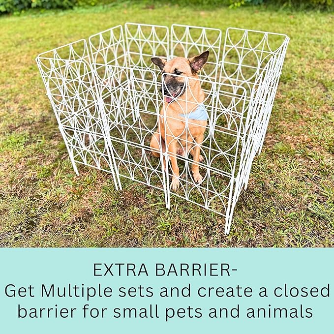 ShopLaLa Decorative Garden Fence (10 Panels) 12.5in(L) x 31in(H) Animal Barrier Fencing Rustproof White Metal Wire Flower Edging for Landscape, Tall Large No Dig Fences Back Yard Pet Porch Gate D-F30D