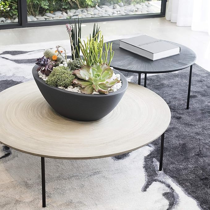 Crescent Garden Delano Oval Planter Bowl, Succulent Garden, Unique Indoor/Outdoor Double-Walled Plant Bowl with Plug- Oval Shape - 24" L x 17" W x 8" H (Caviar Black)