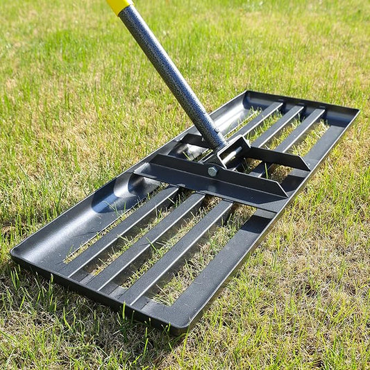 Lawn Leveling Rake, 30 Inch Heavy Duty Lawn Leveler with Adjustable Handle, Yard Soil Grass Dirt Leveling Rake Ground Level Tool (5FT)