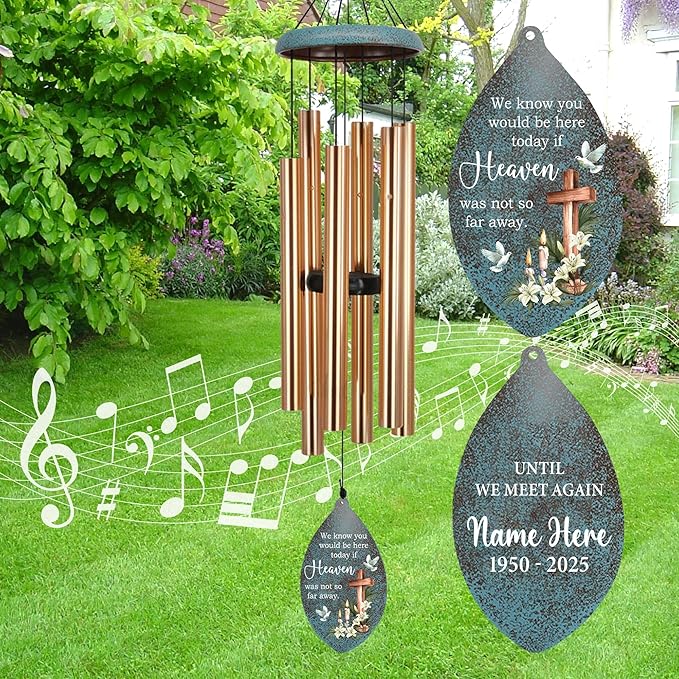 ASTARIN Memorial Wind Chimes Personalized, Memorial Gifts Wind Chimes for Loss of Loved One, Sympathy Gifts Cross Wind Chime, Windchimes in Memory of a Loved One(Produced in USA)