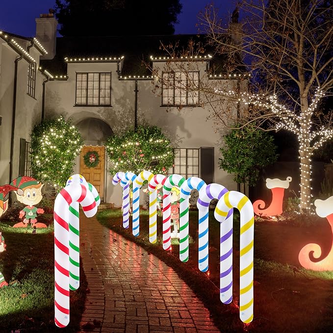 15 Pack 35 Inch Christmas Inflatable Candy Canes Large Blow up Candy Cane Balloons for Indoor and Outdoor Christmas Holiday Party Decoration, 5 Colors