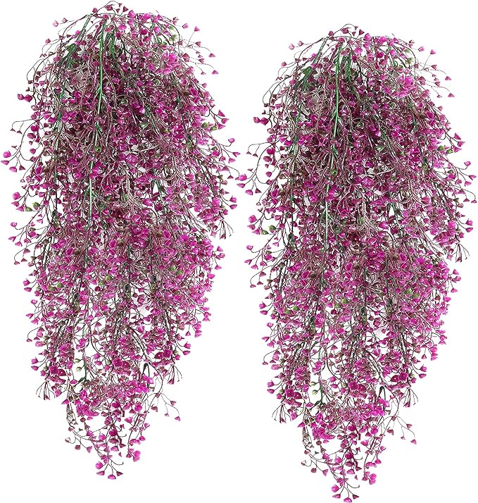 RECUTMS Artificial Hanging Plants Fake Hanging Vines Boston Fern Greenery Hanging Wall Plants for Home Room Garden Wedding Outside Decoration (Fuchsia 4P)