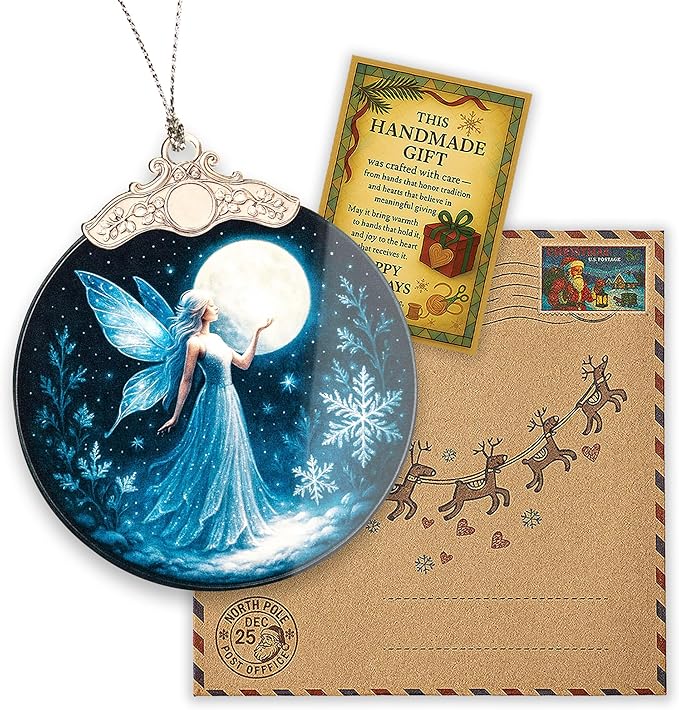Fairy Ornament – Fantasy Gifts | Fairy Gifts for Women + Magical Fairy Decor – Christmas Fairy Ornament 2025 – Suncatcher Effect Stained Glass Window Hanging – Car Hanging Decoration