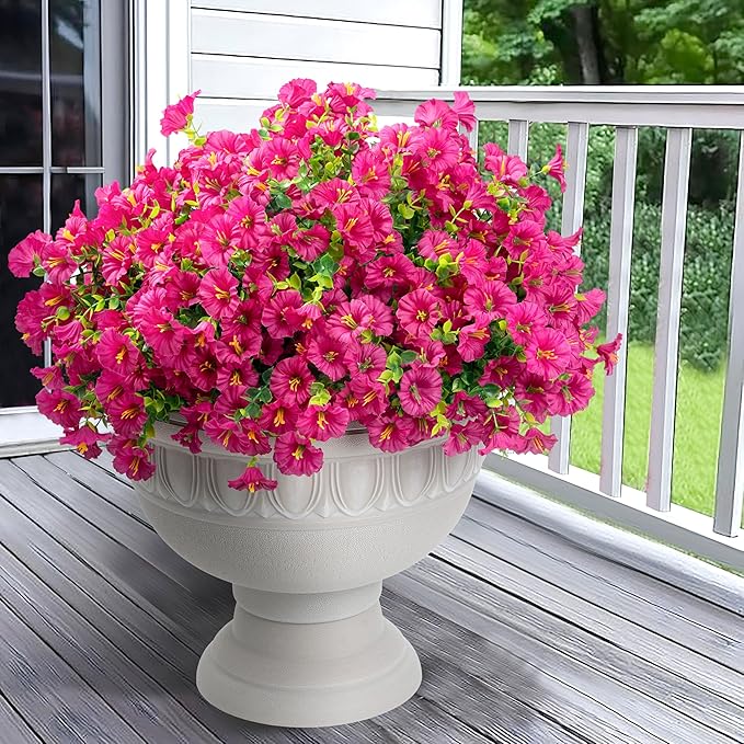 Artificial Flowers for Outdoor Indoor Garden Home Decoration, Faux Flower Daisy with Eucalyptus Leaves Fake Plants Greenery Boxwood Porch Patio, 12 Bundles