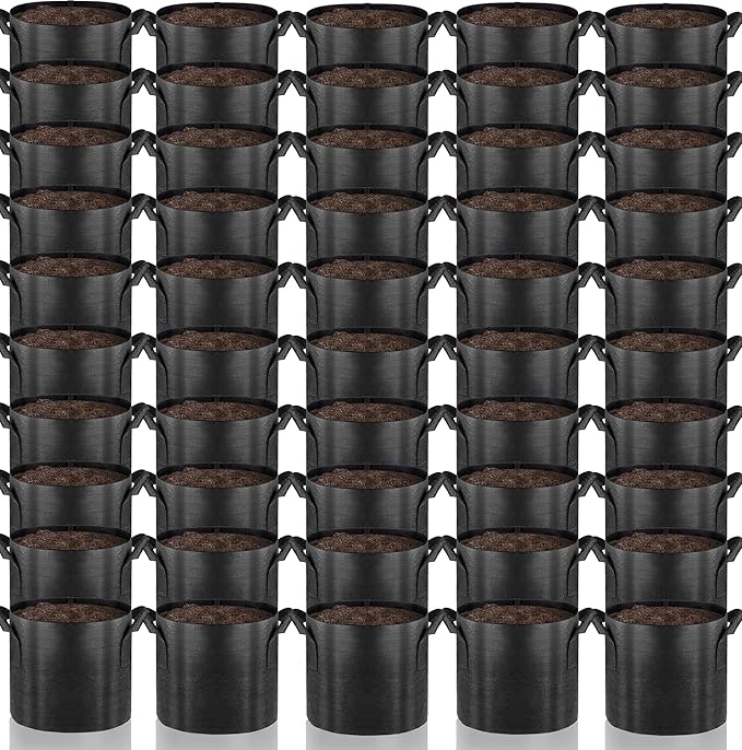 Gardenera Aeration Planters - 50-Pack 2 Gallon Fabric Grow Bags with Handles, Ideal for Seed Starting and Transplanting