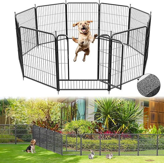 SPECILITE Garden Decorative Fence with Gate, 32in(H) X 27in(L) 8 Panels, No Dig Portable Animal Barrier, Dogs Pets Blocker, Heavy Duty Metal Protectors for Yard, Outdoor, Patio, Temporary, Backyard