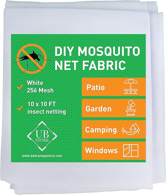 White DIY Mosquito Net Fabric | 10x10 FT Netting | Insect Cover for Garden, Patio, Outdoor & Windows | Multiple Sizes in Black, White & Green | Raised Bed Screen Mesh Barrier