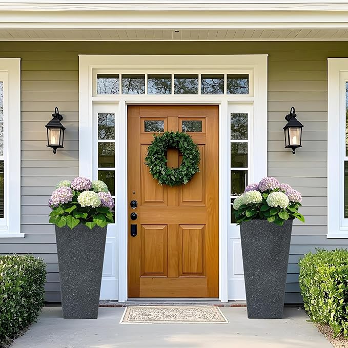 28" Large Planters Tall Square Planter for Plants Outdoor Set of 2 V-Shaped Flower Pot Black Terrazzo Garden Plants Pots, Durable and Weather-Resistant for Patio, Porch Home