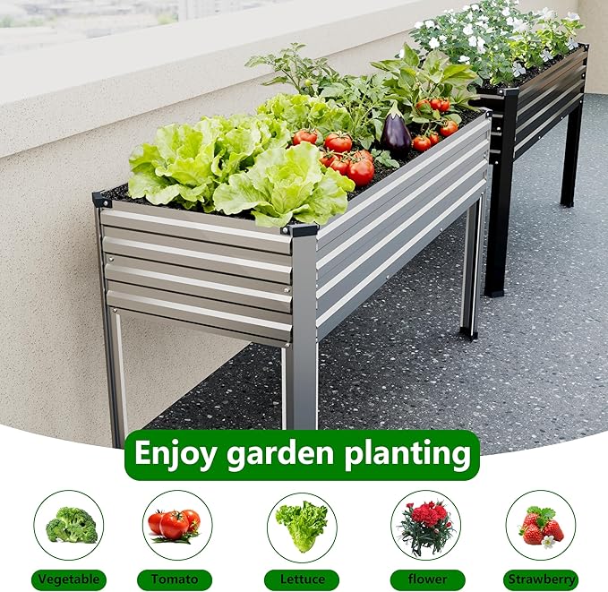MGNO 2PCS Galvanized Raised Garden Bed Outdoor with Legs,48×18×32in Metal Elevated Raised Planter Box for Backyard, Patio, Balcony, 300lb Capacity,Silver…