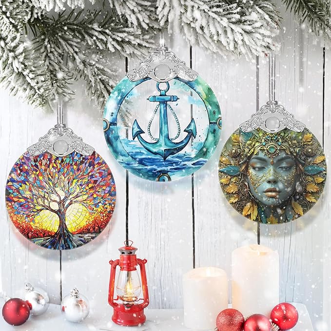 Christmas Ornaments - Stained Glass Decor - Christmas Tree Decorations - Gifts for Friends & Gift Exchange