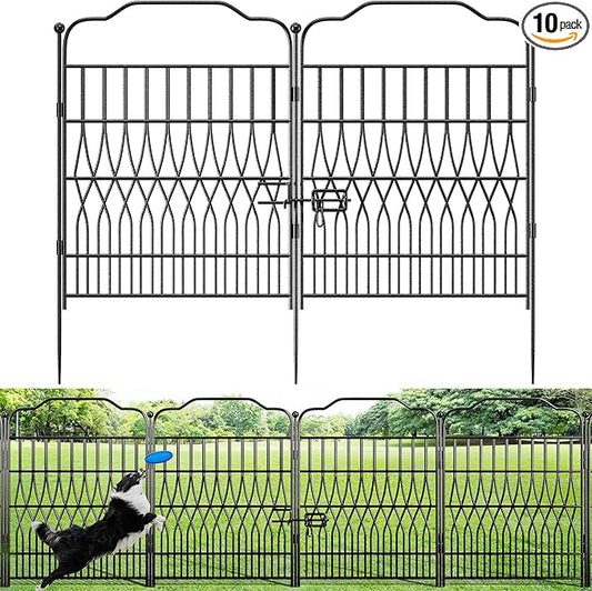 Bepatio 10 Panels Tall Garden Fence with Latch, 40in (H) x 23.1ft (L) Dog Fence Outdoor for Yard, Arc Metal Fencing Panels, Animal Barrier Fencing for Outdoor, Patio, Flower Bed