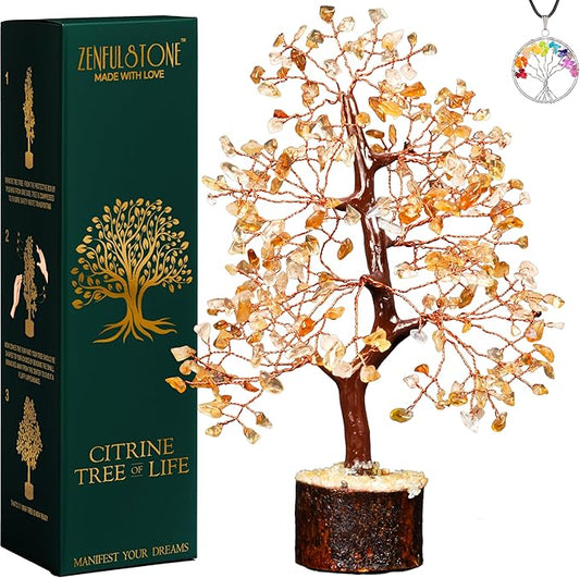 Citrine Tree of Life for Home, Office, and Desk Décor | Handmade Bonsai for Prosperity, Joy & Confidence | Perfect Success Gift for Mom & Dad