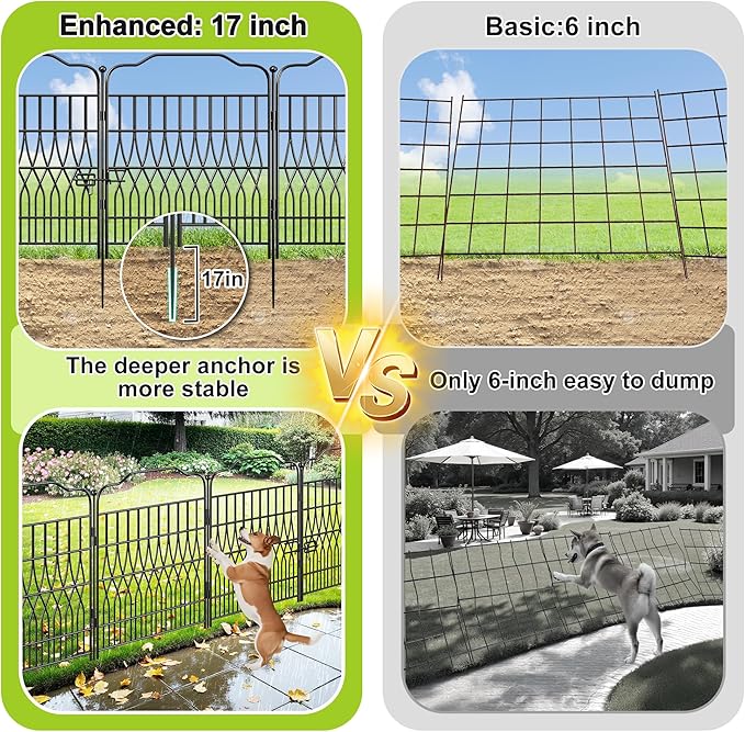 Bepatio 10 Panels Tall Garden Fence with Latch, 40in (H) x 23.1ft (L) Dog Fence Outdoor for Yard, Arc Metal Fencing Panels, Animal Barrier Fencing for Outdoor, Patio, Flower Bed