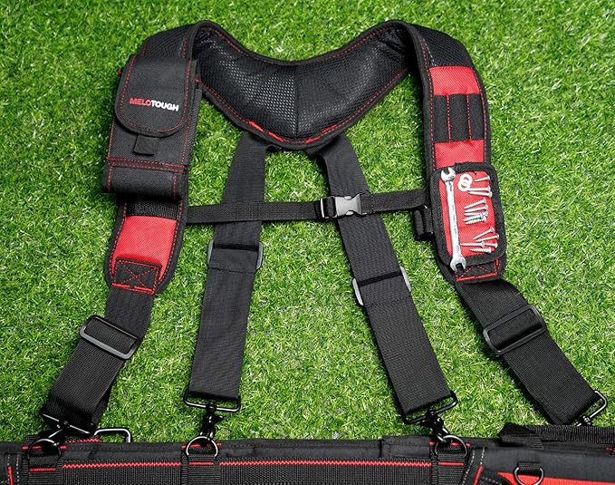 MELOTOUGH Magnetic Tool Belt Suspenders with Magnetic WristBand for Work Belt Padded Suspenders Constrcution