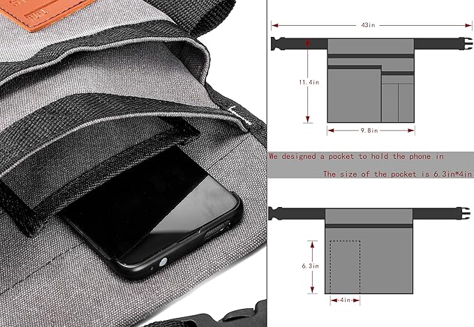 6-Pocket Single Side Tool Belt Pouch/Utility Belt Bag/Tool Apron for Carpenter/Gardening/Waist .Durable Canvas Construction.Comfortable Adjustable Belt.Light Weight (grey)