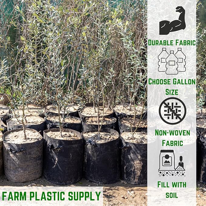 Farm Plastic Supply - 100 Gallon Fabric Grow Bags - (1 Pack) - Nonwoven Fabric Pots with Handles, Grow Bag, Plant Grow Bags, Garden Bag, for Farming, Gardening, Agriculture