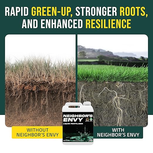 PetraMax Neighbor’s Envy Grass Fertilizer for Lawn & Garden, 1 Gallon Covers up to 16,000 sq.ft. 7-in-1 Liquid Lawn Fertilizer Concentrate for Deep Green Turf - Includes Nitrogen/Iron/Humic/Sea Kelp
