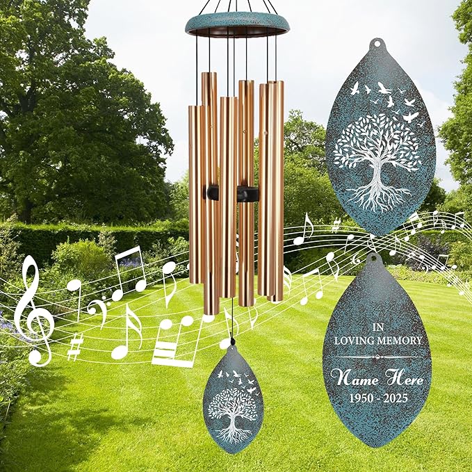 ASTARIN Sympathy Wind Chimes Personalized, Tree Life Sympathy Gifts Wind Chime for Loss of Loved Mom/Dad, Commemorative Wind Chimes for Condolences/Funeral, Outside Decor(Produced in USA)