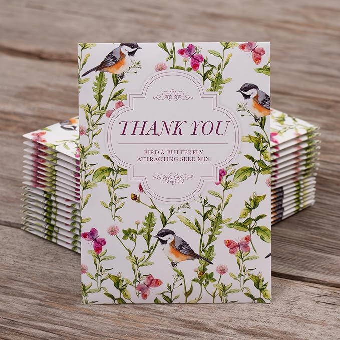 Bentley Seed Co. Thank You - Bird Butterfly Mix Seed Packets - 25 Seed Packs - Perfect Eco-Friendly Gift for Gardeners & Friends - Non GMO Seeds