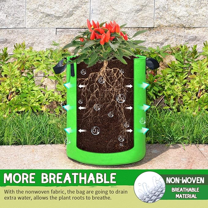 SCENGCLOS 10 Gallon Potato Grow Bags, 6 Pack, Two-Sided Transparent Flap, Breathable Non-Woven Fabric, Large Capacity, Durable Handle, Ideal for Indoor/Outdoor Use